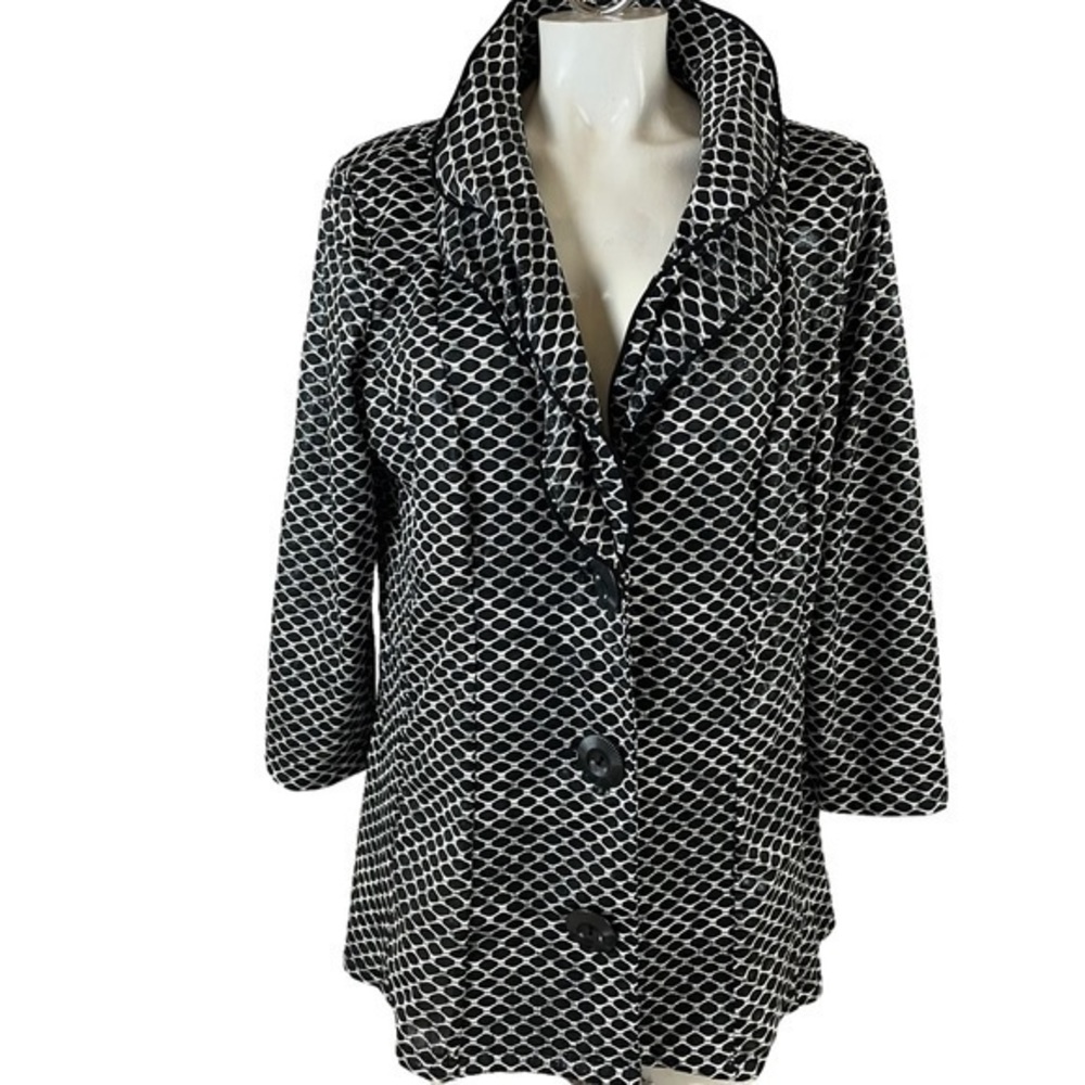 Ali Miles XL Black White Circle Button Front Jacket Art to Wear R2